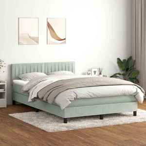 vidaXL Pat box spring cu saltea, gri deschis, 140x210 cm, catifea imagine