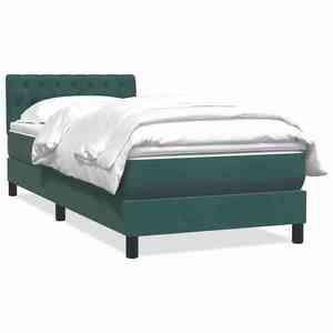 vidaXL Pat box spring cu saltea, verde închis, 90x220 cm, catifea imagine