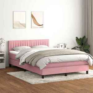 vidaXL Pat box spring cu saltea, roz, 160x210 cm, catifea imagine