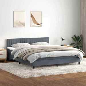 vidaXL Pat box spring cu saltea, gri închis, 180x210 cm, catifea imagine