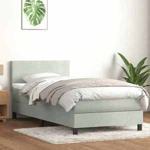 vidaXL Pat box spring cu saltea, gri deschis, 90x220 cm, catifea imagine