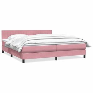 vidaXL Pat box spring cu saltea, roz, 180x210 cm, catifea imagine