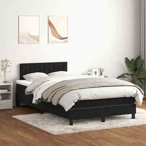 vidaXL Pat box spring cu saltea, negru, 120x210 cm, catifea imagine