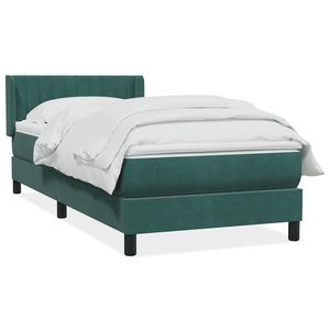 vidaXL Pat box spring cu saltea, verde închis, 90x220 cm, catifea imagine