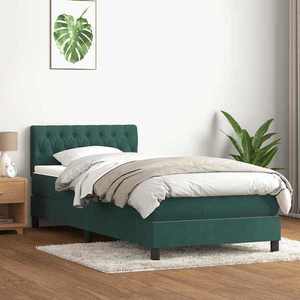 vidaXL Pat box spring cu saltea, verde închis, 90x220 cm, catifea imagine