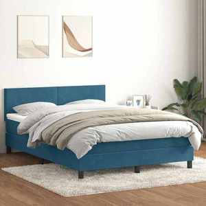 vidaXL Pat box spring cu saltea, albastru închis, 160x210 cm, catifea imagine