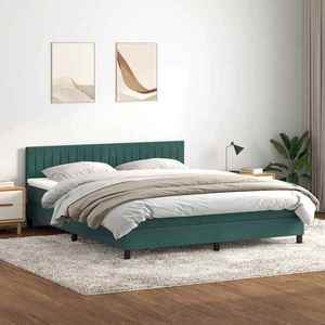 vidaXL Pat box spring cu saltea, verde închis, 180x210 cm, catifea imagine