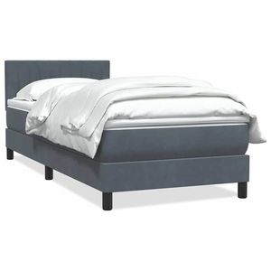 vidaXL Pat box spring cu saltea, gri închis, 90x220 cm, catifea imagine