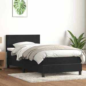 vidaXL Pat box spring cu saltea, negru, 80x220 cm, catifea imagine