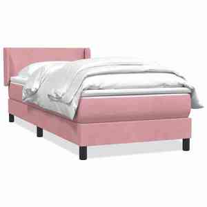 vidaXL Pat box spring cu saltea, roz, 90x220 cm, catifea imagine