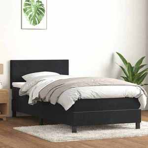 vidaXL Pat box spring cu saltea, negru, 100x210 cm, catifea imagine