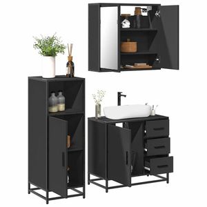 vidaXL Set mobilier de baie, 3 piese, negru, lemn compozit imagine