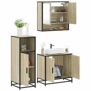 vidaXL Set mobilier de baie, 3 piese, stejar sonoma, lemn prelucrat imagine