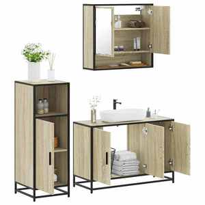 vidaXL Set mobilier de baie, 3 piese, stejar sonoma, lemn prelucrat imagine