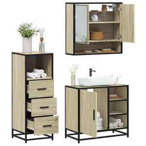 vidaXL Set mobilier de baie, 3 piese, stejar sonoma, lemn prelucrat imagine