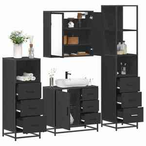 vidaXL Set de mobilier de baie 4 piese Lemn negru prelucrat imagine