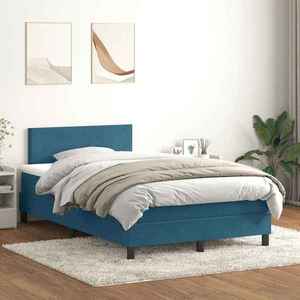 vidaXL Pat box spring cu saltea, albastru închis, 120x220 cm, catifea imagine