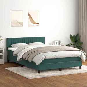 vidaXL Pat box spring cu saltea, verde închis, 160x220 cm, catifea imagine