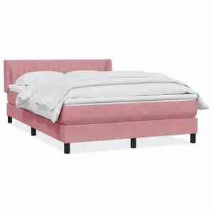 vidaXL Pat box spring cu saltea, roz, 140x220 cm, catifea imagine