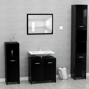 vidaXL Set mobilier de baie, negru extralucios, lemn prelucrat imagine