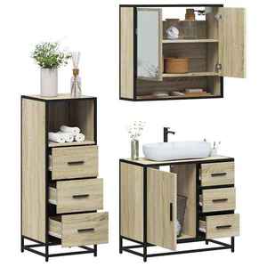 vidaXL Set mobilier de baie, 3 piese, stejar sonoma, lemn prelucrat imagine