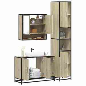 vidaXL Set mobilier de baie, 3 piese, stejar sonoma, lemn prelucrat imagine