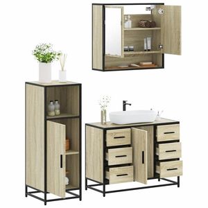 vidaXL Set mobilier de baie, 3 piese, stejar sonoma, lemn prelucrat imagine