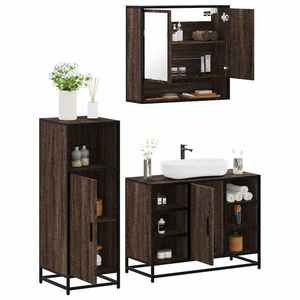 vidaXL Set mobilier de baie, 3 piese, stejar maro, lemn prelucrat imagine