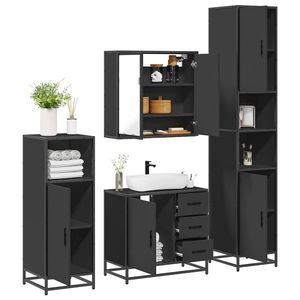 vidaXL Set de mobilier de baie 4 piese Lemn negru prelucrat imagine