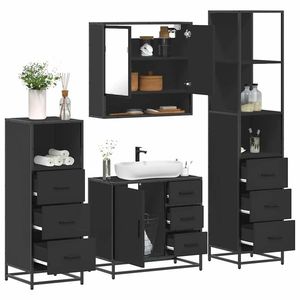 vidaXL Set de mobilier de baie 4 piese Lemn negru prelucrat imagine