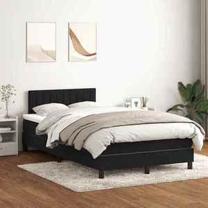 vidaXL Pat box spring cu saltea, negru, 120x220 cm, catifea imagine