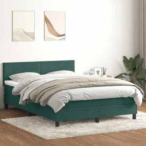 vidaXL Pat box spring cu saltea, verde închis, 160x220 cm, catifea imagine