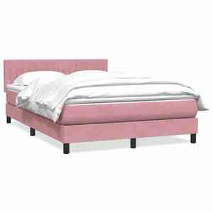 vidaXL Pat box spring cu saltea, roz, 140x220 cm, catifea imagine