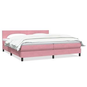 vidaXL Pat box spring cu saltea, roz, 200x210 cm, catifea imagine