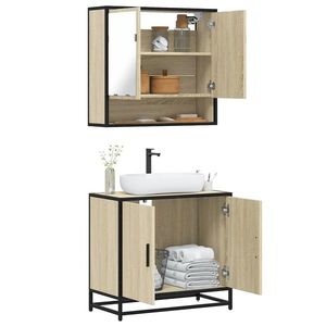 vidaXL Set mobilier de baie, 2 piese, stejar sonoma, lemn prelucrat imagine