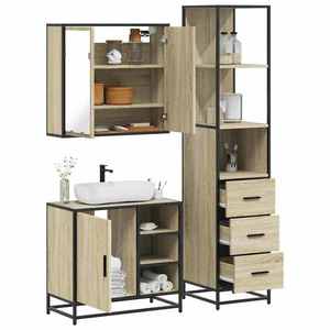 vidaXL Set mobilier de baie, 3 piese, stejar sonoma, lemn prelucrat imagine