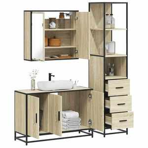 vidaXL Set mobilier de baie, 3 piese, stejar sonoma, lemn prelucrat imagine