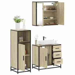 vidaXL Set mobilier de baie, 3 piese, stejar sonoma, lemn prelucrat imagine