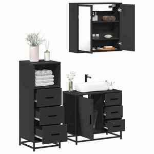 vidaXL Set mobilier de baie, 3 piese, negru, lemn compozit imagine