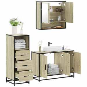 vidaXL Set mobilier de baie, 3 piese, stejar sonoma, lemn prelucrat imagine