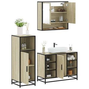 vidaXL Set mobilier de baie, 3 piese, stejar sonoma, lemn prelucrat imagine