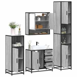 vidaXL Set de mobilier de baie 4 piese Lemn stratificat gri Sonoma imagine