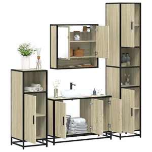 vidaXL Set de mobilier de baie din 4 piese din lemn de stejar Sonoma imagine