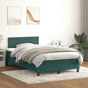 vidaXL Pat box spring cu saltea, verde închis, 120x220 cm, catifea imagine