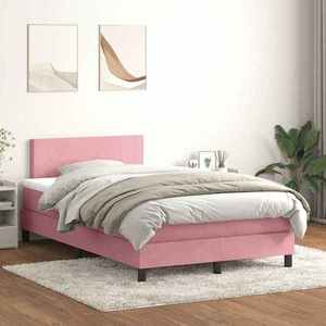 vidaXL Pat box spring cu saltea, roz, 120x220 cm, catifea imagine