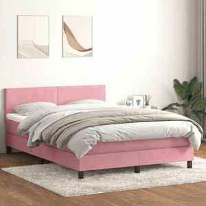 vidaXL Pat box spring cu saltea, roz, 160x220 cm, catifea imagine