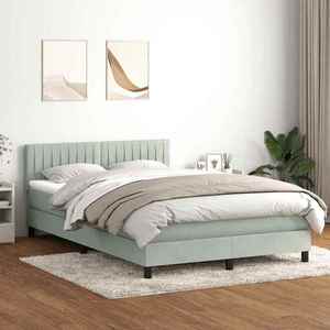 vidaXL Pat box spring cu saltea, gri deschis, 160x220 cm, catifea imagine