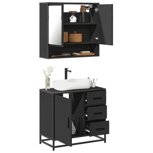 vidaXL Set mobilier de baie, 2 piese, negru, lemn compozit imagine