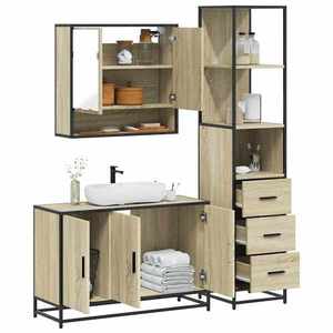 vidaXL Set mobilier de baie, 3 piese, stejar sonoma, lemn prelucrat imagine