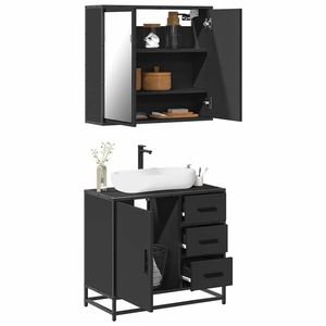 vidaXL Set mobilier de baie, 2 piese, negru, lemn compozit imagine